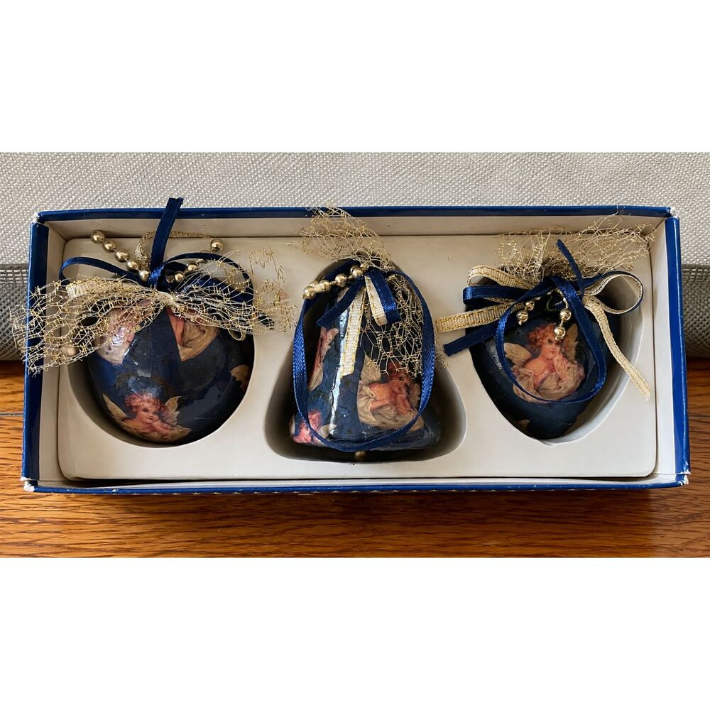 Vintage Giftco Victorian Angel Decoupage Christmas Ornaments Set of 3